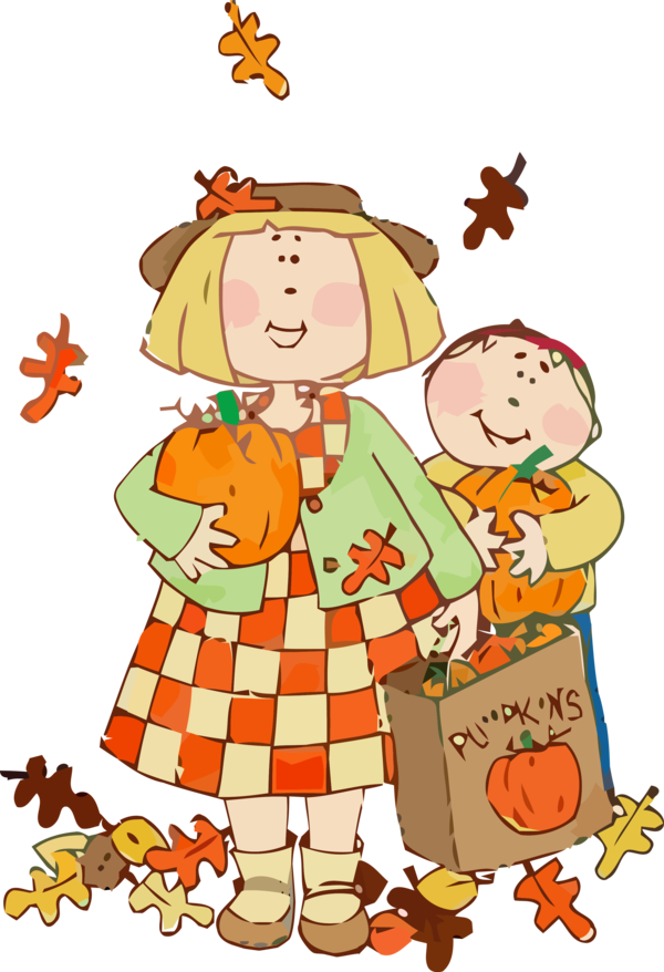 Transparent Thanksgiving Cartoon Playing with kids Happy for Thanksgiving Pumpkin for Thanksgiving