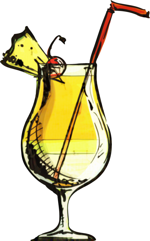 Transparent Cocktail Colada Drawing Glass Drink for New Year