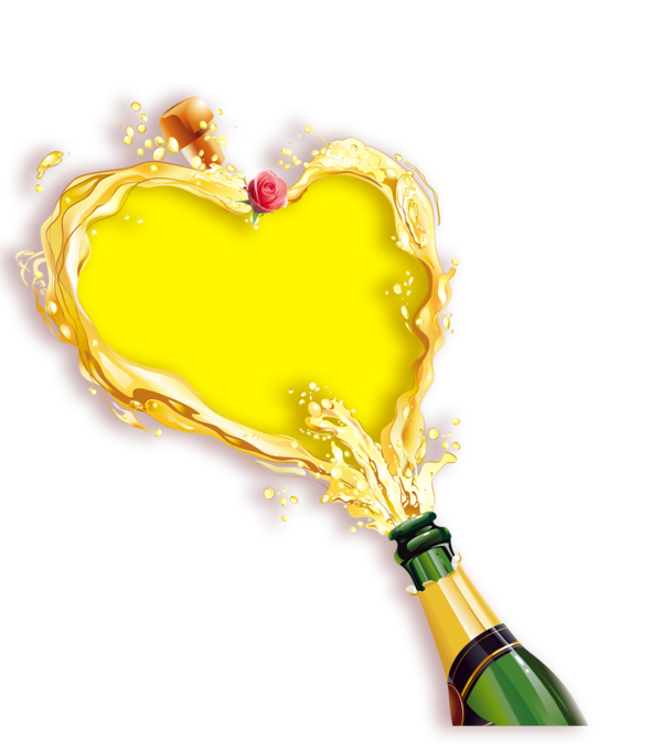 Transparent Champagne Beer Wine Heart Yellow for New Year