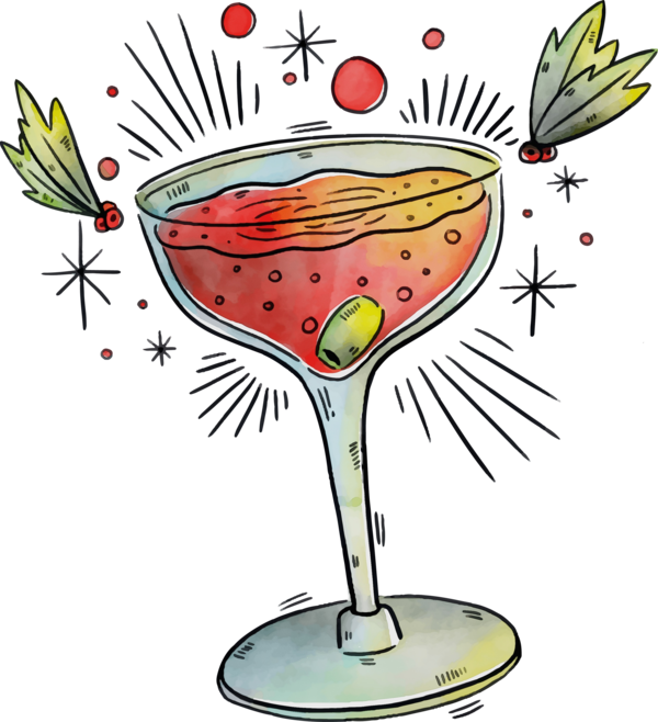 Transparent Martini Glass Drink Garnish for New Year