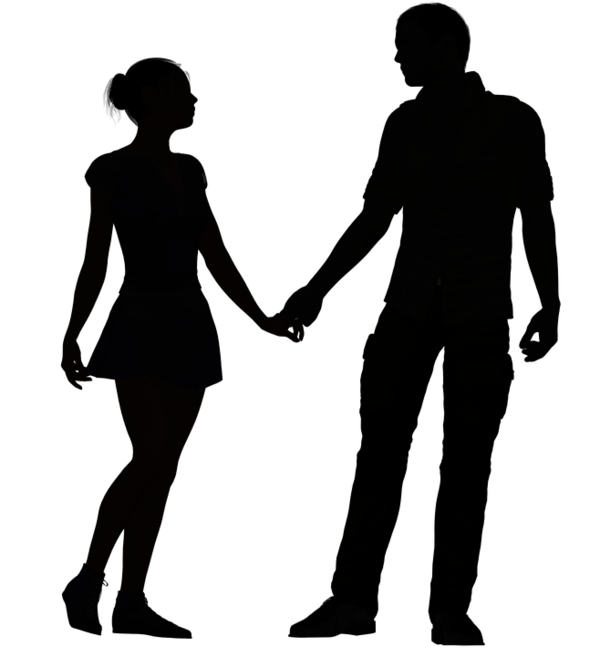 Transparent Silhouette Couple Holding Hands Standing for Valentines Day