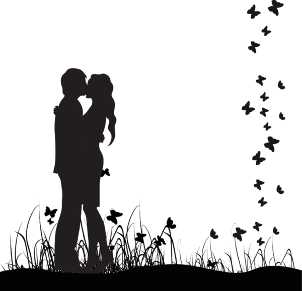 Transparent Kiss Silhouette Couple Black And White for Valentines Day