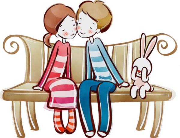 Transparent Love Couple Romance Cartoon Sitting for Valentines Day