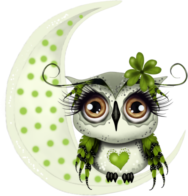 Transparent St Patrick's Day Owl Green Snowy owl for Four Leaf Clover for St Patricks Day