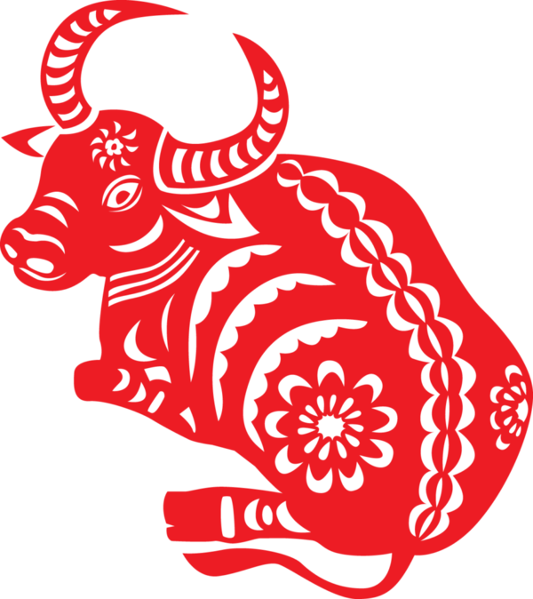 Transparent Papercutting Chinese Paper Cutting Cattle Red White for New Year