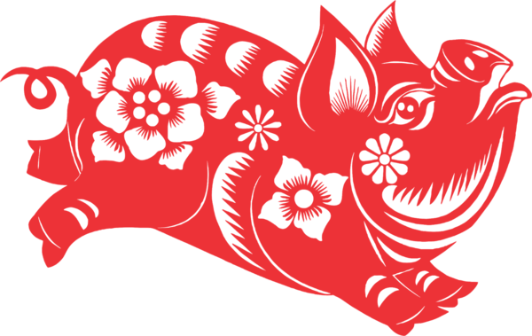 Transparent Papercutting Chinese New Year Pig Red for New Year