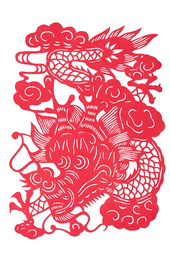 Transparent Papercutting Chinese Dragon Floral Design Heart Point for New Year