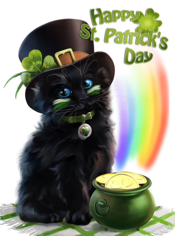 Transparent St Patrick's Day Black cat Cat Small to medium-sized cats for St Patrick's Day Rainbow for St Patricks Day