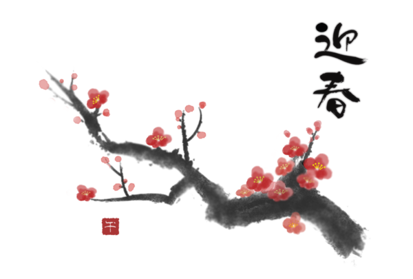 Transparent Ink Wash Painting Plum Blossom Chinese Painting Plant Flower for New Year