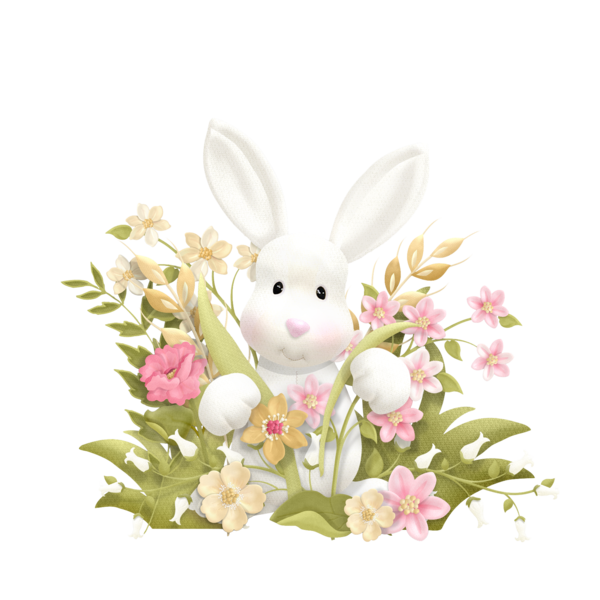 Transparent Easter Bunny Hare Rabbit Pink Flower for Easter