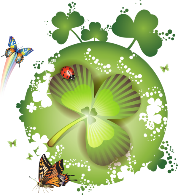 Transparent Fourleaf Clover Red Clover Shamrock Green Butterfly for St Patricks Day