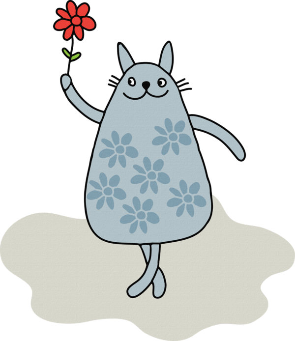 Transparent Cat Drawing Caricature Tree Flower for Valentines Day