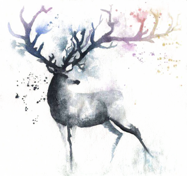 Transparent Deer Watercolor Painting Drawing Reindeer Wildlife for Christmas