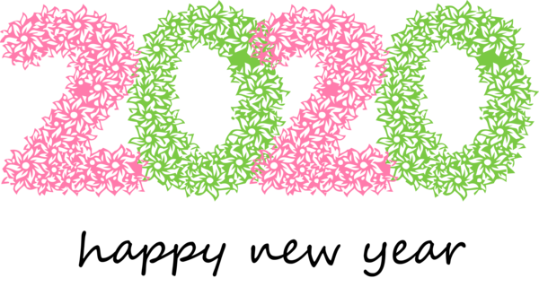 Transparent New Year Text Green Pink for Happy New Year 2020 for New Year