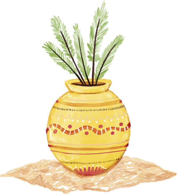 Transparent Pongal Yellow Flowerpot Plant for Thai Pongal for Pongal