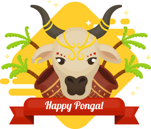 Transparent Pongal Cartoon Bovine Cow-goat family for Thai Pongal for Pongal