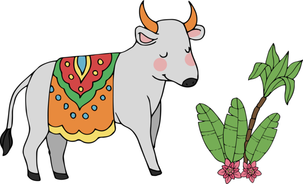 Transparent Pongal Bovine Cartoon Dairy cow for Thai Pongal for Pongal