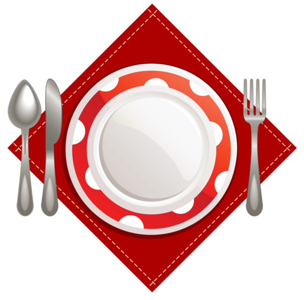 Transparent Clip Art Christmas Plate Cutlery Red Tableware for Christmas