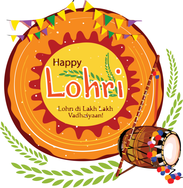 Transparent Lohri Orange Indian musical instruments for Happy Lohri for Lohri