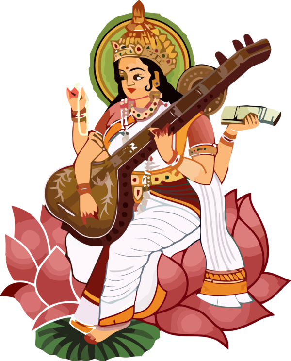 Transparent Vasant Panchami Cartoon Veena String instrument for Happy Vasant Panchami for Vasant Panchami