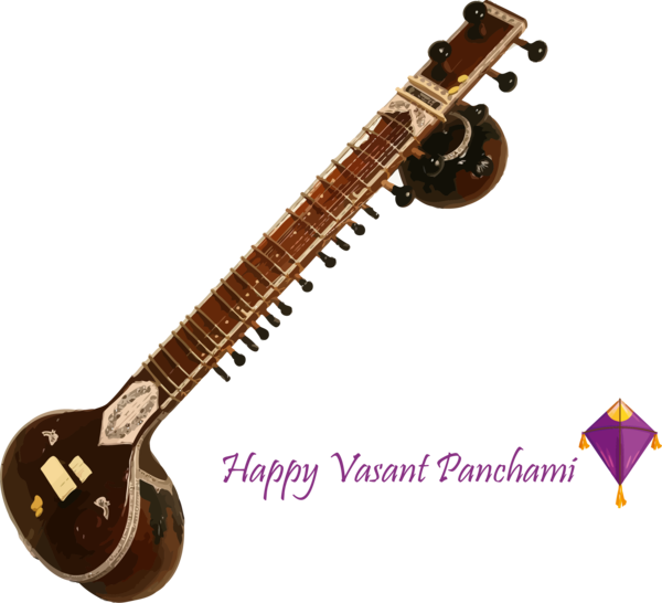 Transparent Vasant Panchami String instrument Sitar Musical instrument for Happy Vasant Panchami for Vasant Panchami