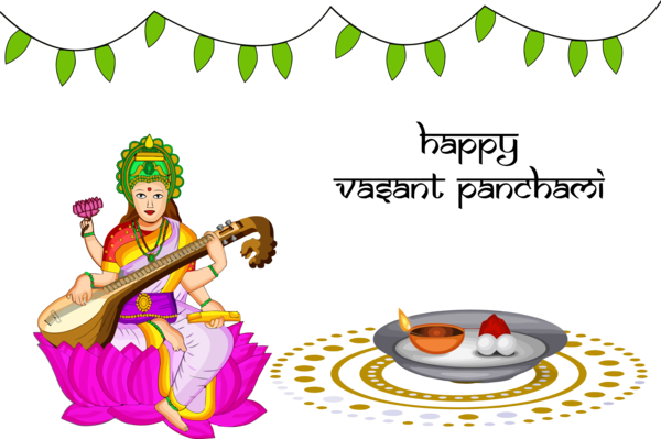Transparent Vasant Panchami Cartoon Indian musical instruments for Happy Vasant Panchami for Vasant Panchami