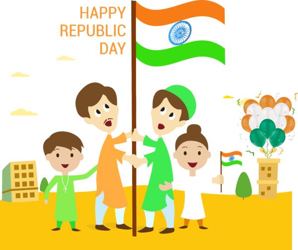 Transparent India Republic Day Sharing Cartoon Playing with kids for Happy India Republic Day for India Republic Day