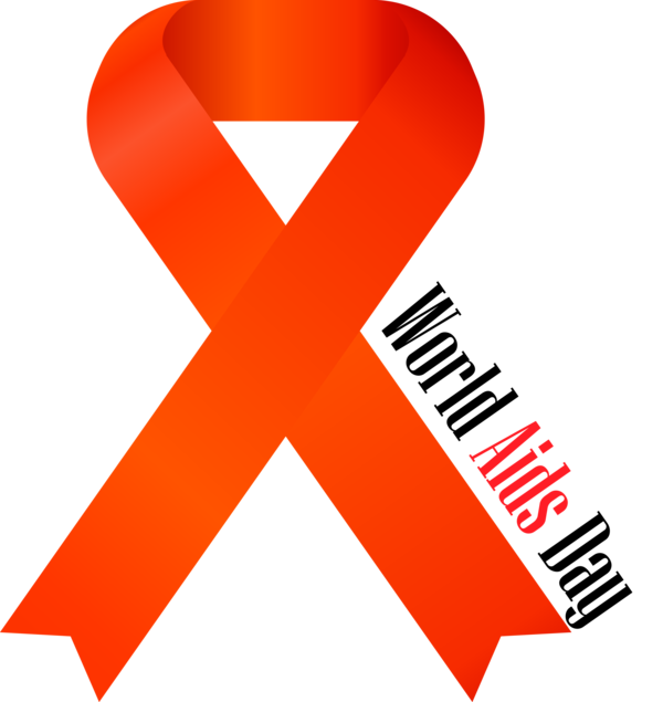 Transparent World AIDS Day Orange Line Font for Red Ribbon for World Aids Day