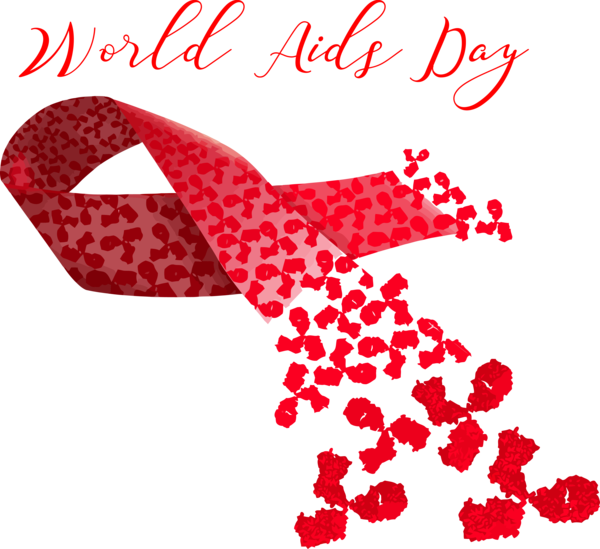 Transparent World AIDS Day Red Heart Text for Red Ribbon for World Aids Day