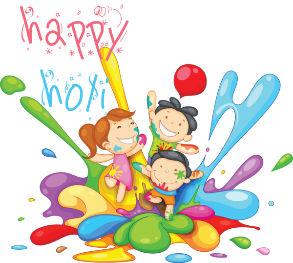 Transparent Holi Cartoon Celebrating Happy for Happy Holi for Holi