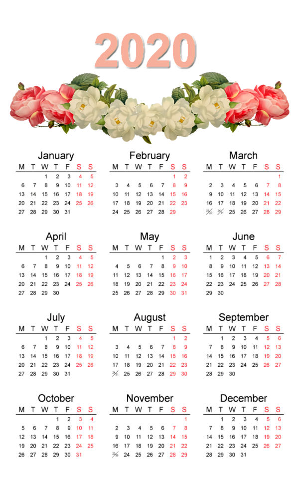 Transparent New Year Calendar Font Plant for Printable 2020 Calendar for New Year