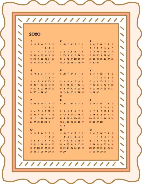 Transparent New Year Text Pattern Rectangle for Printable 2020 Calendar for New Year