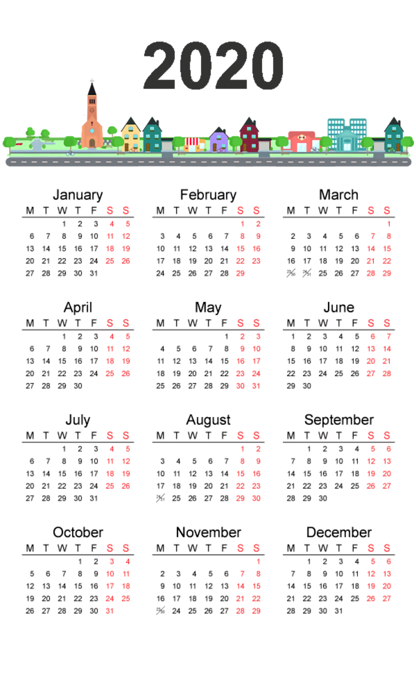 Transparent New Year Calendar Text Font for Printable 2020 Calendar for New Year