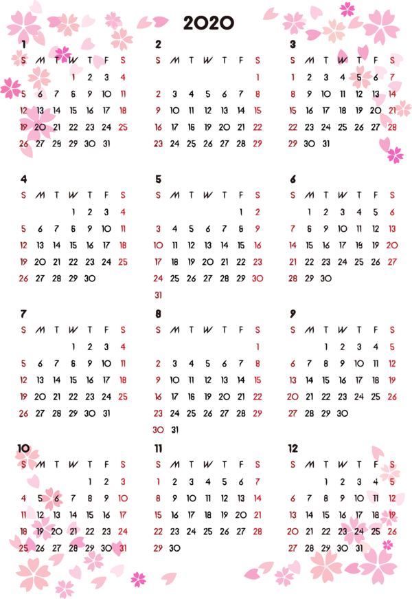 Transparent New Year Text Calendar Font for Printable 2020 Calendar for New Year