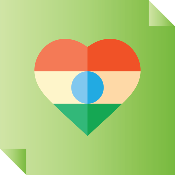 Transparent India Republic Day Green Heart Flag for Happy India Republic Day for India Republic Day