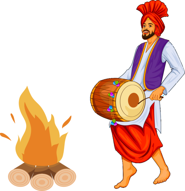 Transparent Lohri Drum Cartoon Indian musical instruments for Happy Lohri for Lohri