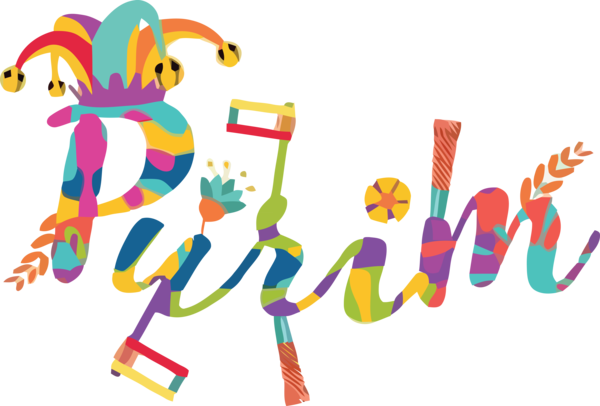 Transparent Purim Text Font Logo for Happy Purim for Purim