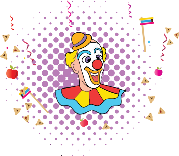 Transparent Purim Clown Cartoon Line for Happy Purim for Purim