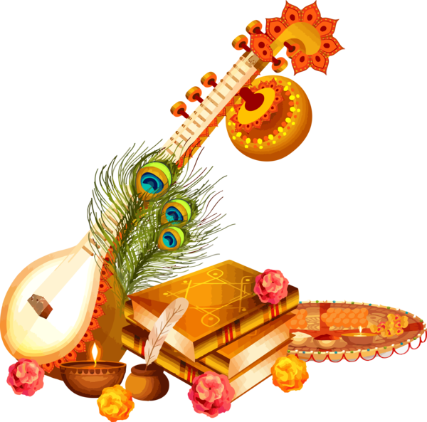 Transparent Vasant Panchami Indian musical instruments Orange String instrument for Happy Vasant Panchami for Vasant Panchami