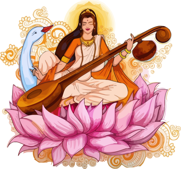 Transparent Vasant Panchami Musical instrument Veena Indian musical instruments for Happy Vasant Panchami for Vasant Panchami