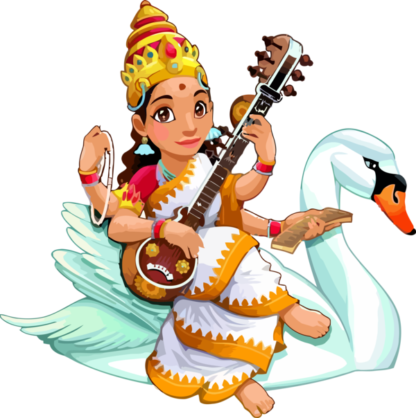 Transparent Vasant Panchami Cartoon Indian musical instruments for Happy Vasant Panchami for Vasant Panchami