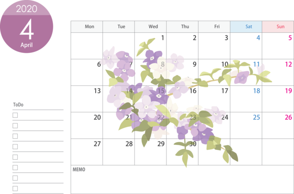 Transparent New Year Purple Lavender Violet for Printable 2020 Calendar for New Year