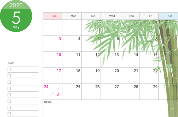 Transparent New Year Text Green Line for Printable 2020 Calendar for New Year