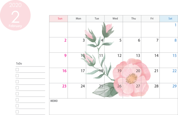 Transparent New Year Text Plant Flower for Printable 2020 Calendar for New Year