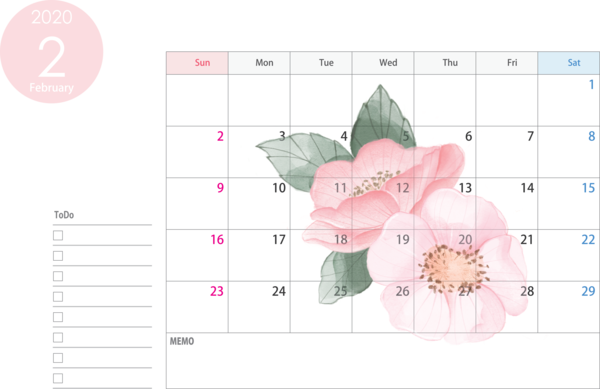 Transparent New Year Text Line Petal for Printable 2020 Calendar for New Year