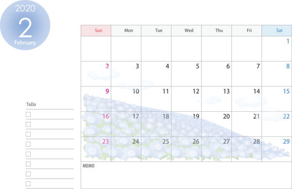 Transparent New Year Text Line for Printable 2020 Calendar for New Year