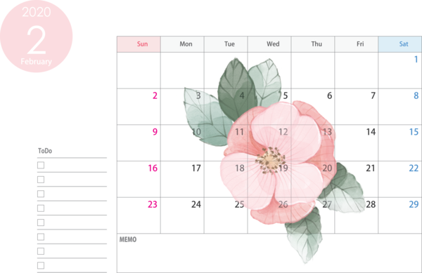 Transparent New Year Text Line Plant for Printable 2020 Calendar for New Year
