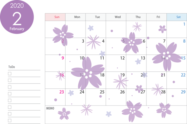 Transparent New Year Purple Lilac Text for Printable 2020 Calendar for New Year