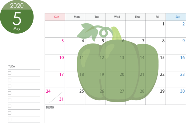 Transparent New Year Green Text Plant for Printable 2020 Calendar for New Year