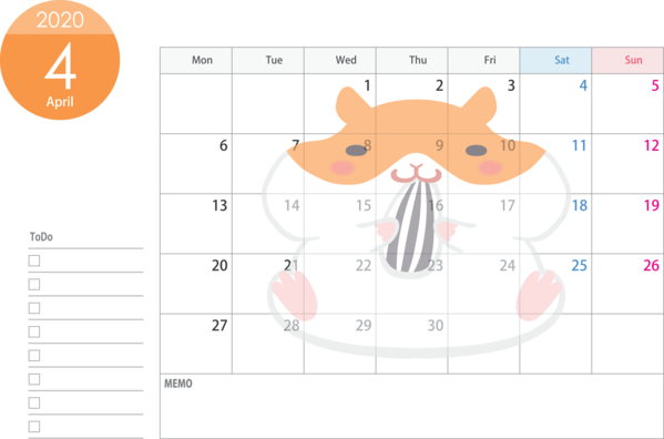 Transparent New Year Text Nose Snout for Printable 2020 Calendar for New Year